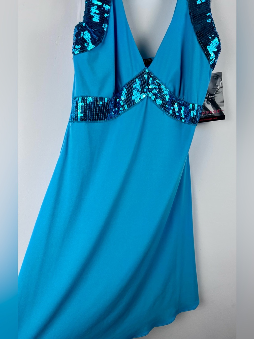 Y2K Rampage Turquoise Blue Sequin Halter Mini Dress Party Club Prom Size Medium